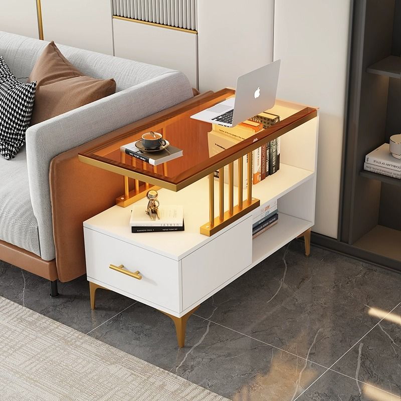 客厅方几小茶几轻奢玻璃侧边储物桌子简约现代角几沙发边柜侧边柜