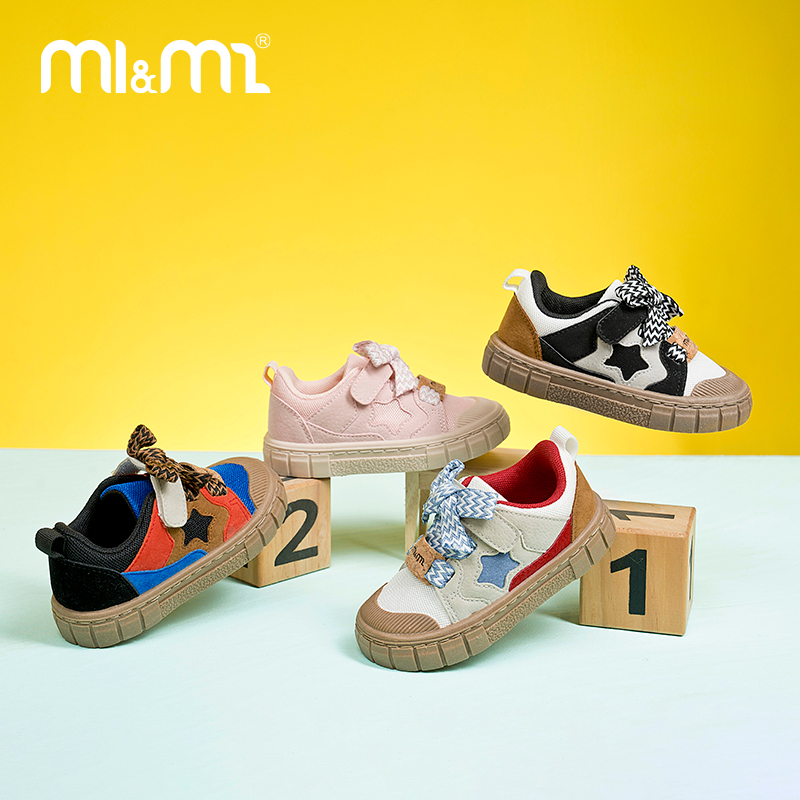 M1&M2童鞋星星编织板鞋秋季新款男童女童透气软底时尚小童全能