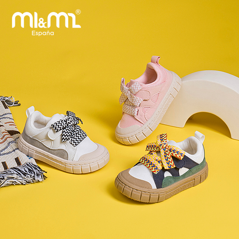 M1&M2儿童蝴蝶结透气柔软防滑魔术贴二段学步板鞋波普风格设计款