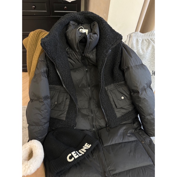 时髦！羊羔毛马夹+长款羽绒服两件套    14451