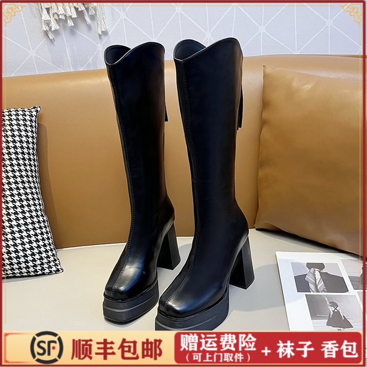 高跟显瘦长靴女高筒骑士靴2023新款秋季防水台粗跟口不过膝长筒靴