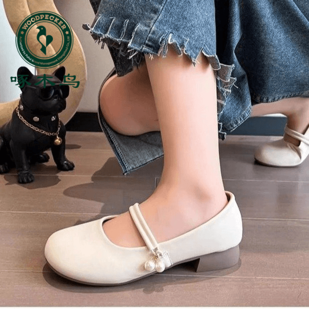 woodpecker/啄木鸟复古温柔仙女风低帮鞋平底软底一字扣法式单鞋