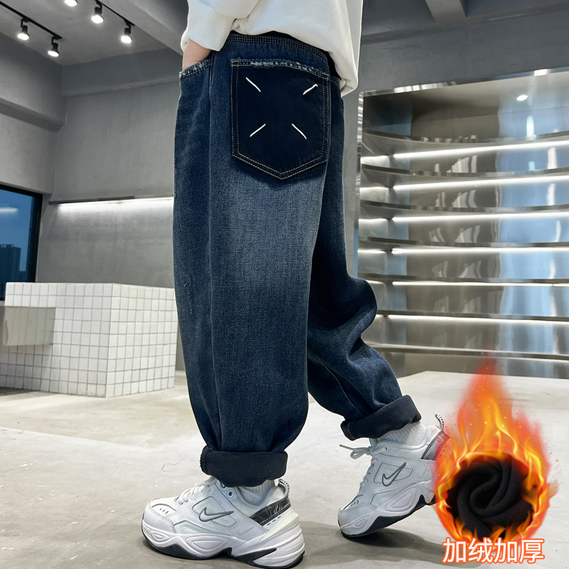 男童加绒牛仔裤2023新款秋冬款韩版裤子中大童儿童加厚长裤男孩潮