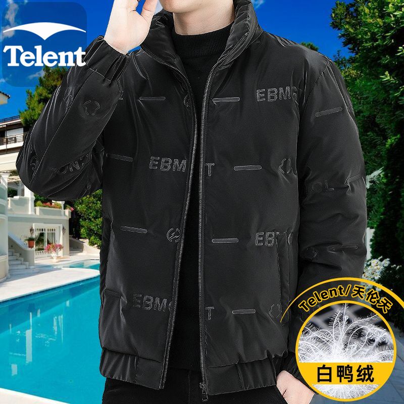 天伦天羽绒服男冬季加厚真白鸭绒D5hX休闲保暖石墨烯无帽立领外套