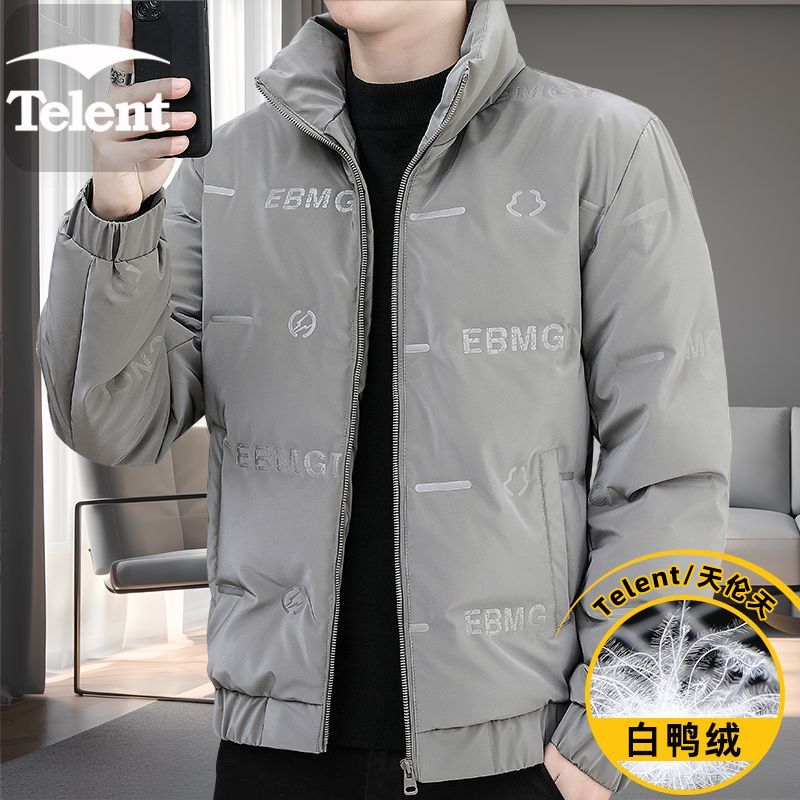 天伦天羽绒服男士真白鸭绒冬季加厚款港风A3fX石墨烯无帽立领外套