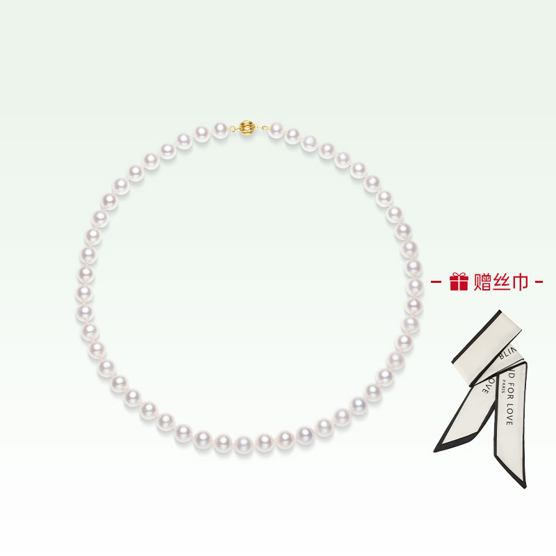礼兰珠宝  18K金玲珑月白8-9m淡水珍珠全珠链