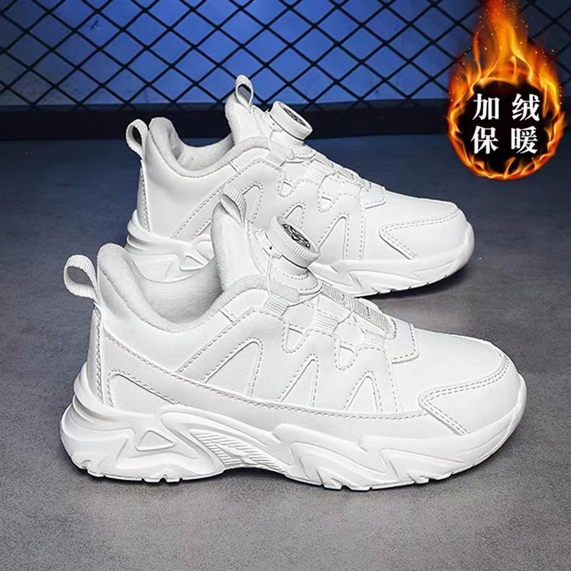 回力瑞童鞋男童加绒小白鞋6-12岁冬季皮面防水学生保暖白色运动鞋