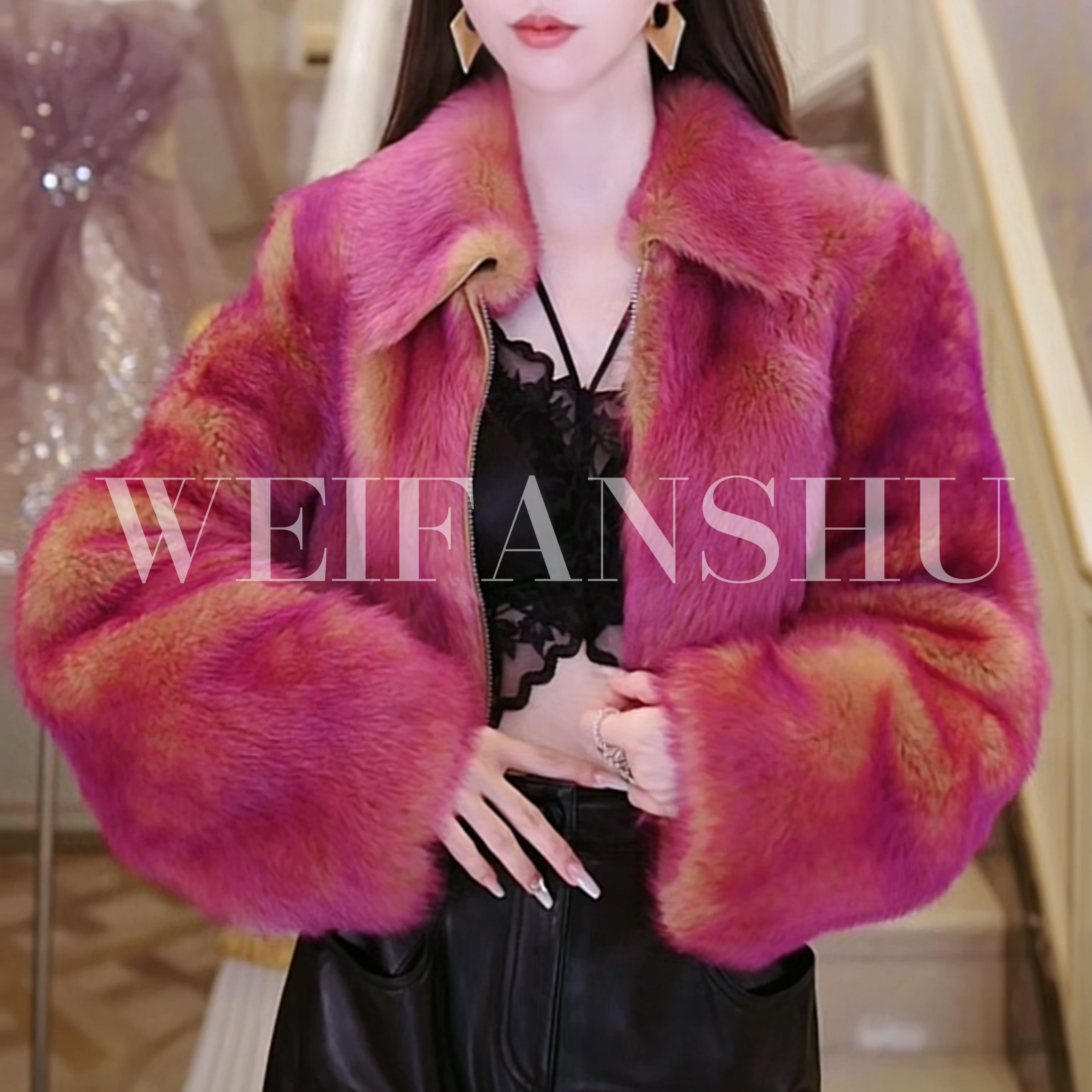 时尚博主外套秋冬时尚羊毛羊皮皮毛一体高档女装