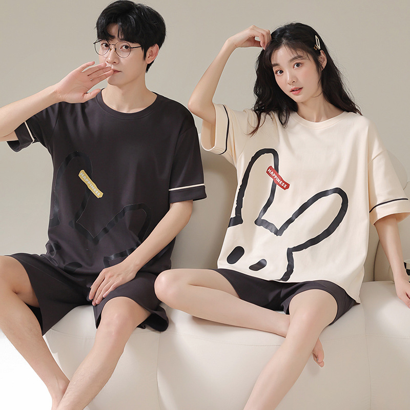 情侣睡衣短袖短裤薄款圆领男女夏季卡通可爱韩版可外穿家居服套装