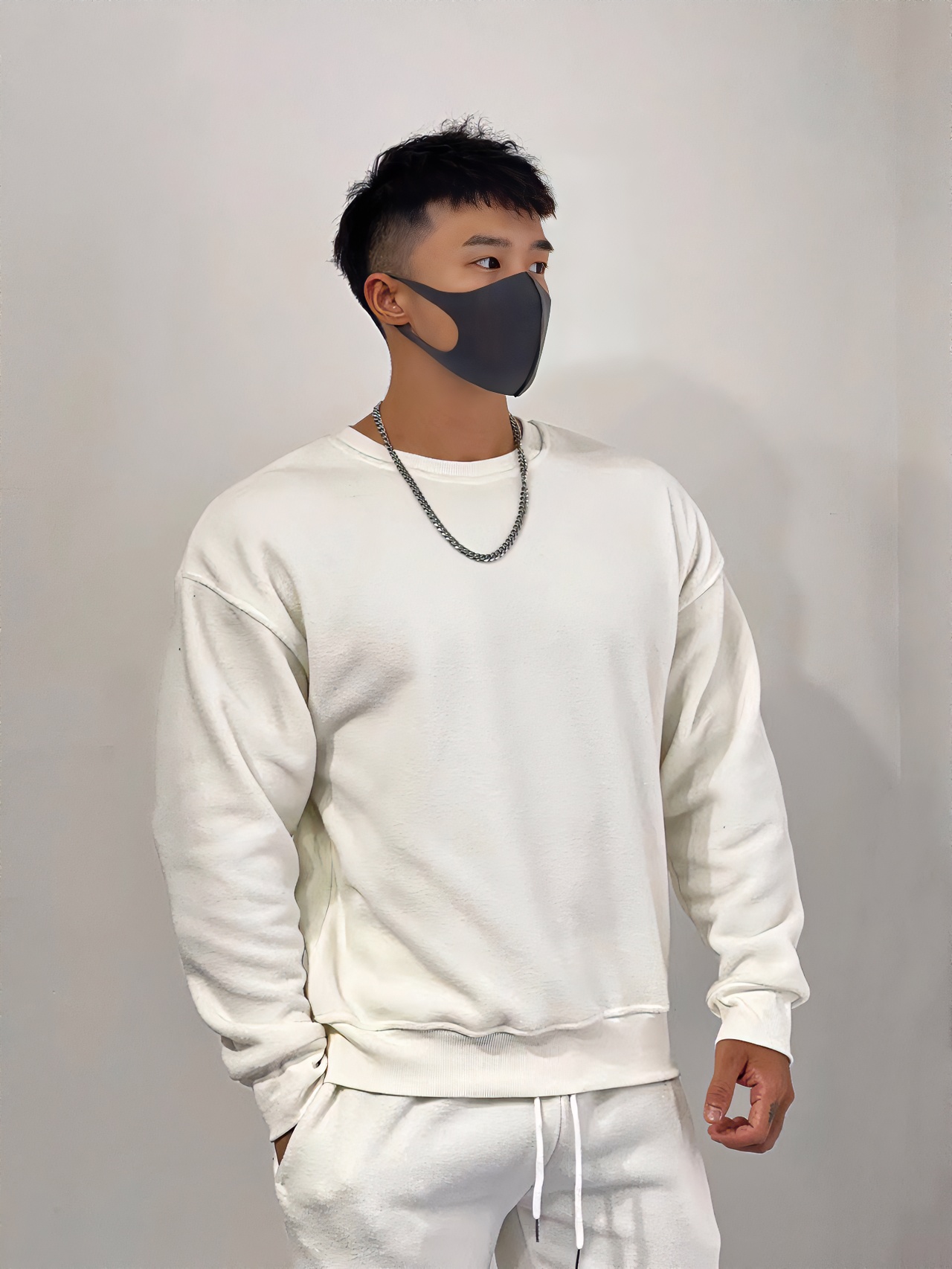 肌肉冬季新款男运动休闲跑步锻炼健身纯色双面加绒长袖长裤两件套