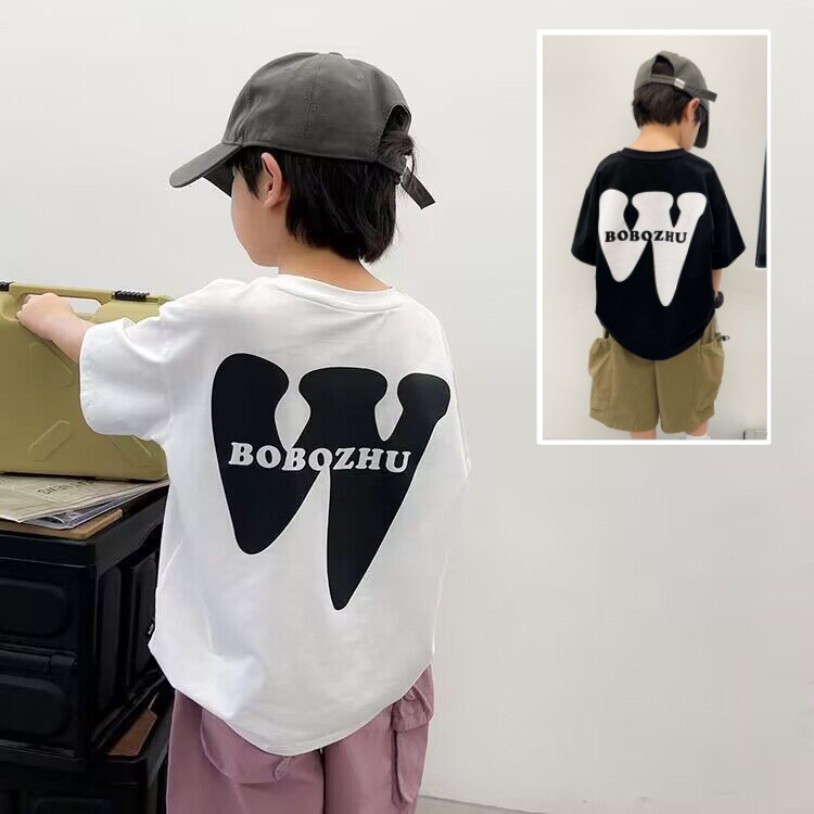 纯棉男童短袖T恤儿童衣服2024夏季新款中大童男孩休闲上衣印花帅