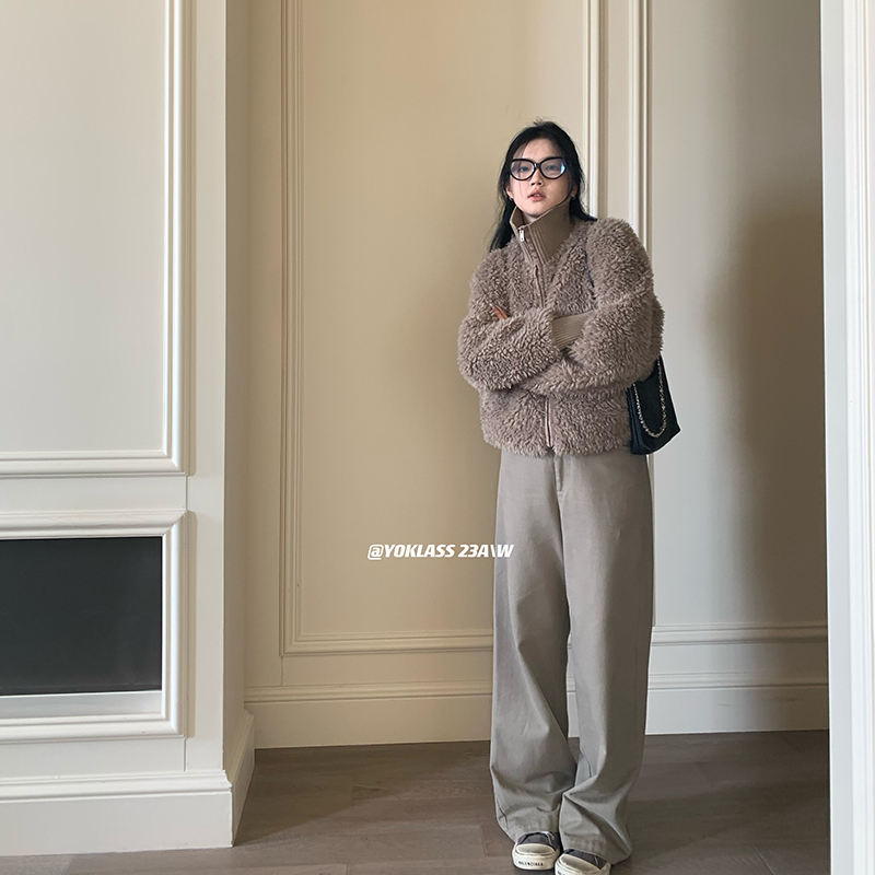 王少女的店【现】卡其色宽松显瘦通勤百搭长裤直筒休闲裤 K09283S34