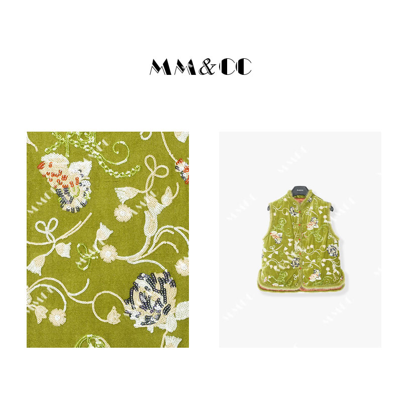 【银河】新中式国风丝绒马甲女秋冬重工刺绣暗纹提花外套E6818