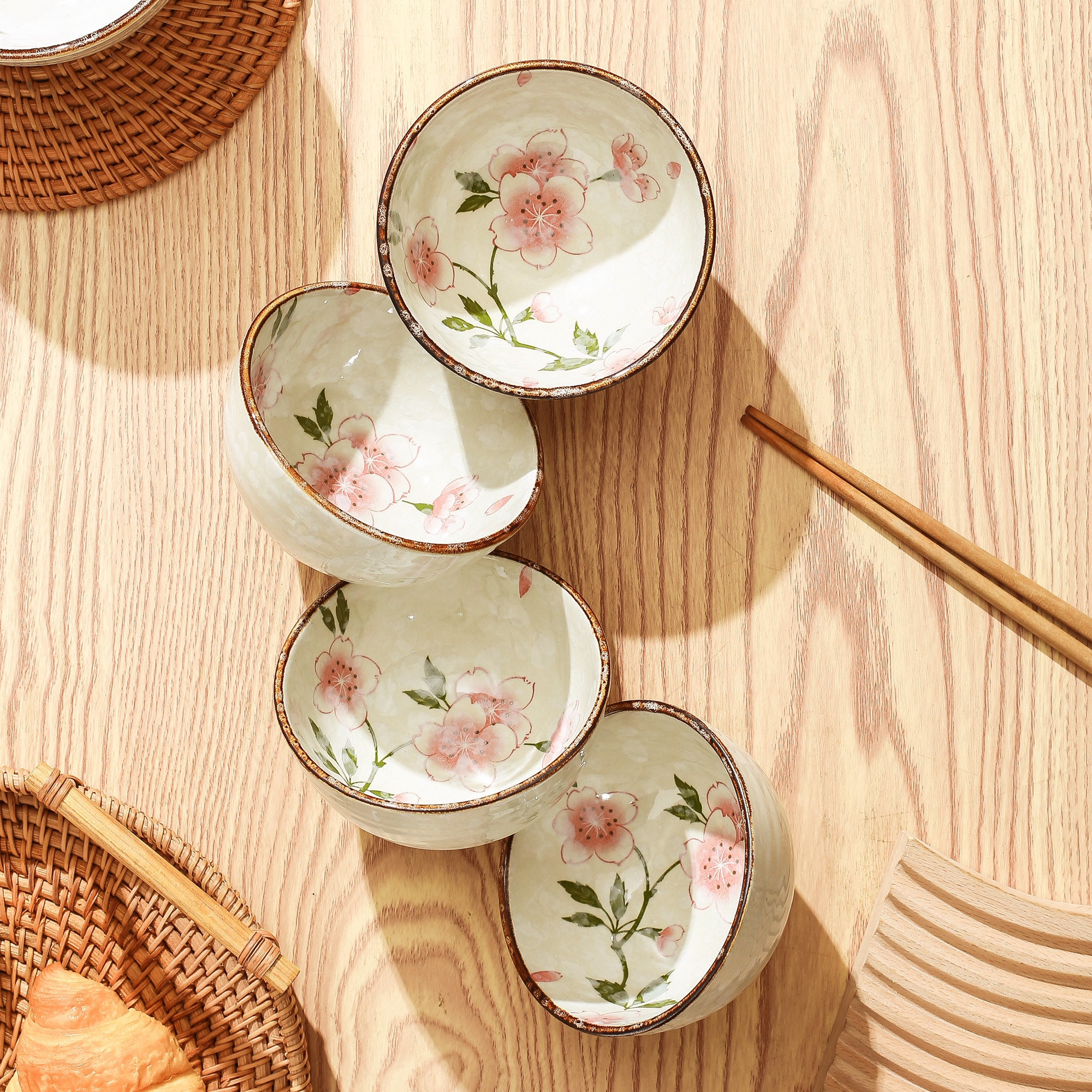 桔子风物中式樱花吃饭碗家用陶瓷饭碗小碗单个米饭碗瓷碗创意碗具