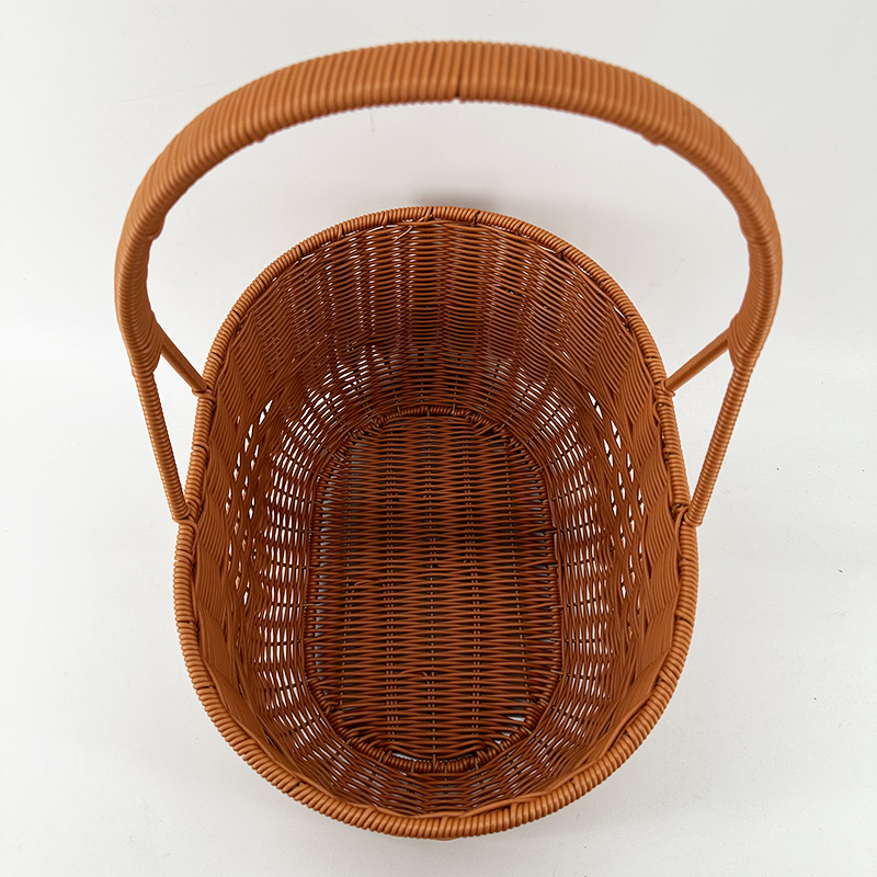 K2棕色单提手旦形野餐篮简约风纯手工编织特大号37*27*17