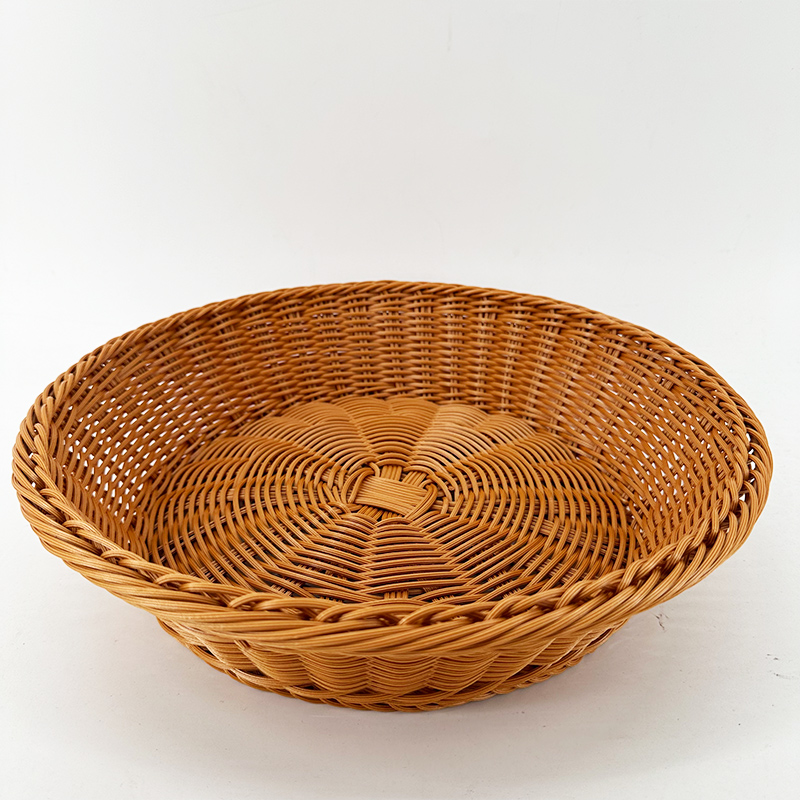 K99棕色圆形客厅家用水果篮馒头框纯手工编织35*9&拍一发二