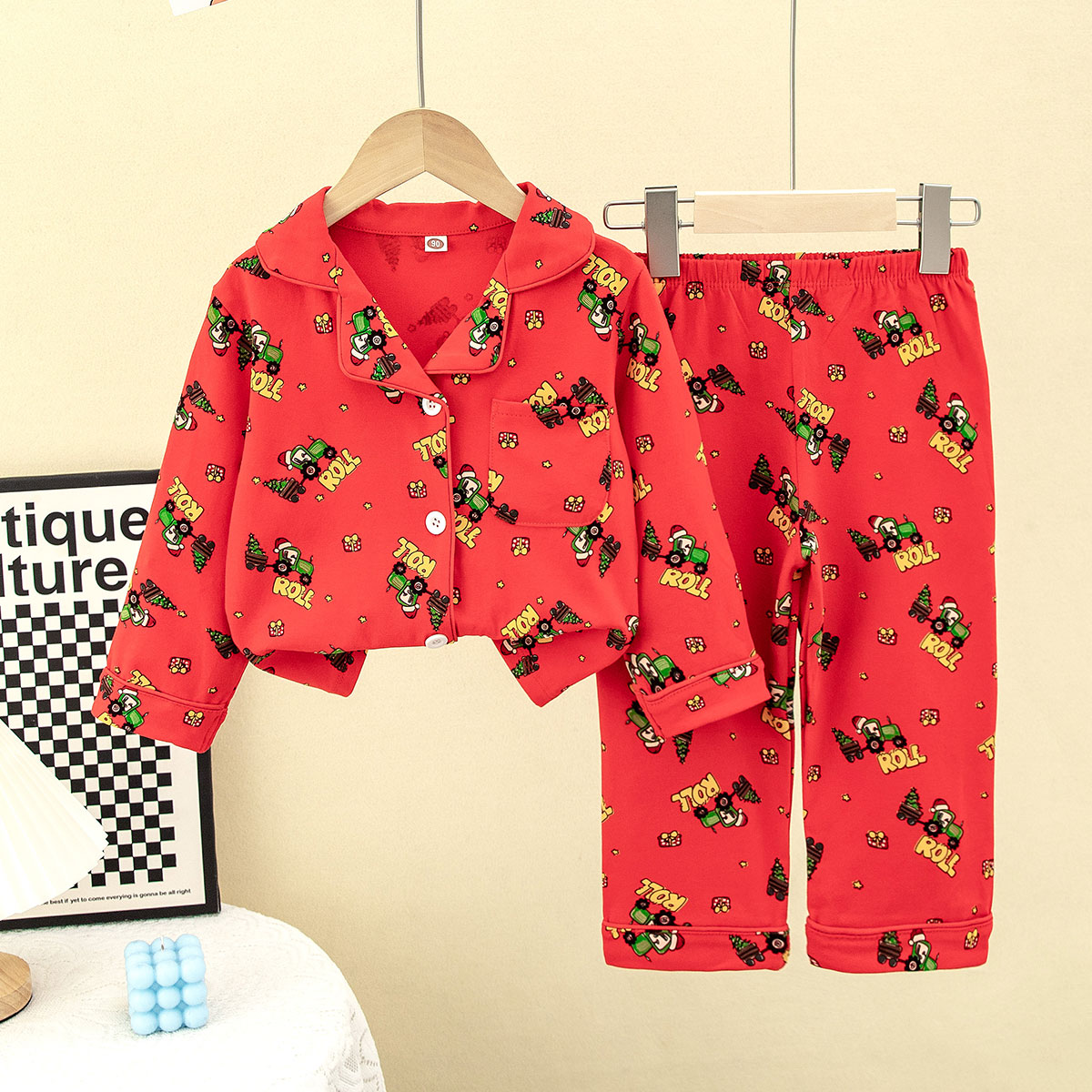 儿童睡衣套装春秋男女童本命年新年红色家居服洋气两件套宝宝衣服