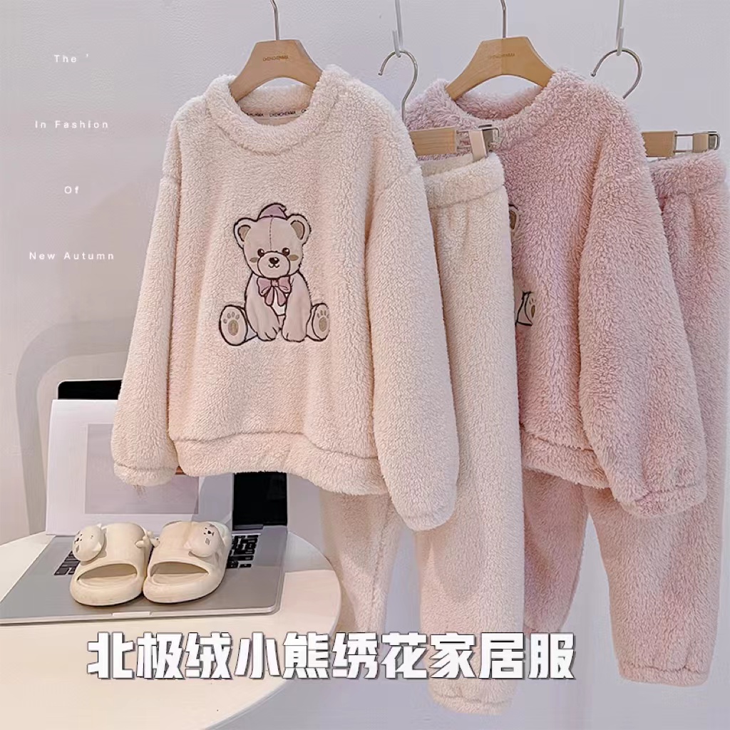 辰辰妈【北极熊】秋冬款儿童卡通小熊家居服男女童睡衣套装5099D-D