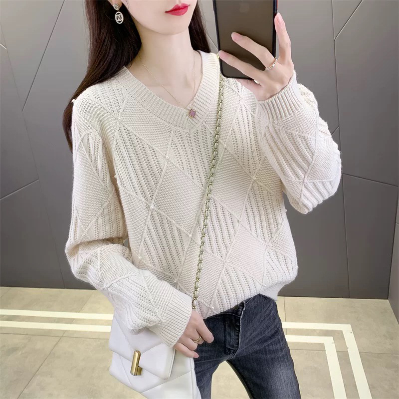 秋冬大码3722-3加厚v领毛衣女高级感内搭针织打底衫