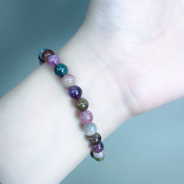 0093彩虹碧玺手链小颗粒天然碧玺手链 微差多样性发货