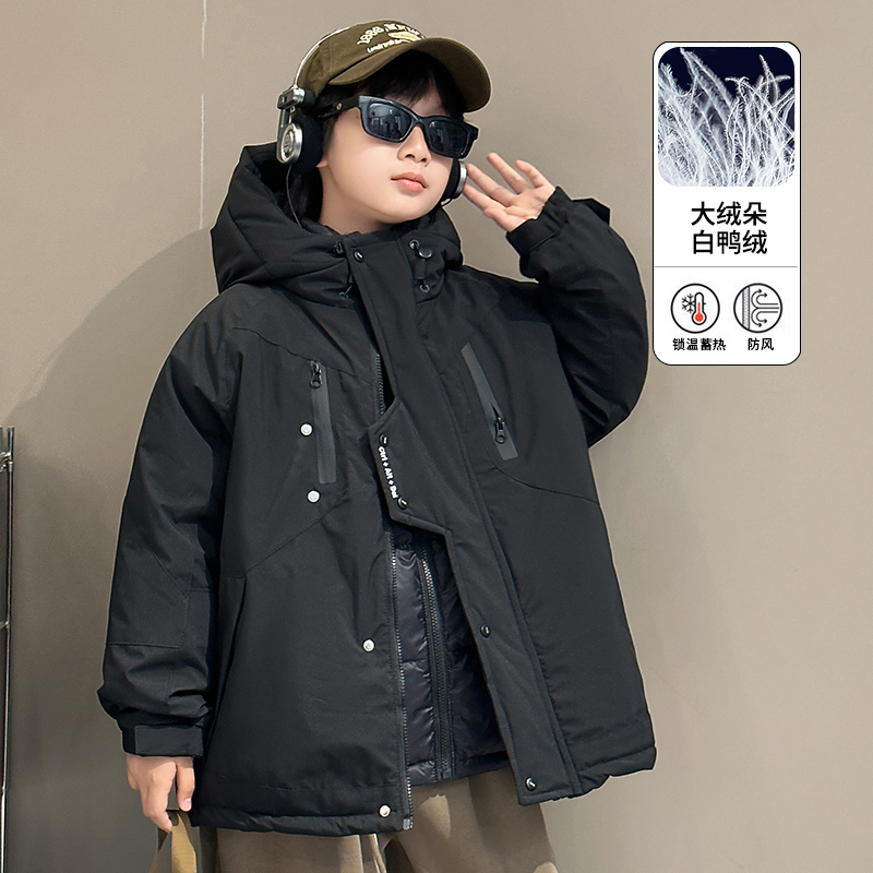 儿童羽绒服2023新款中大童秋冬季冲锋衣可拆卸正品白鸭绒加厚外套