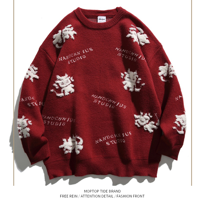 【小扬哥推荐】WHXS本命年大红色毛衣秋冬季女男毛巾绣龙宝宝针织