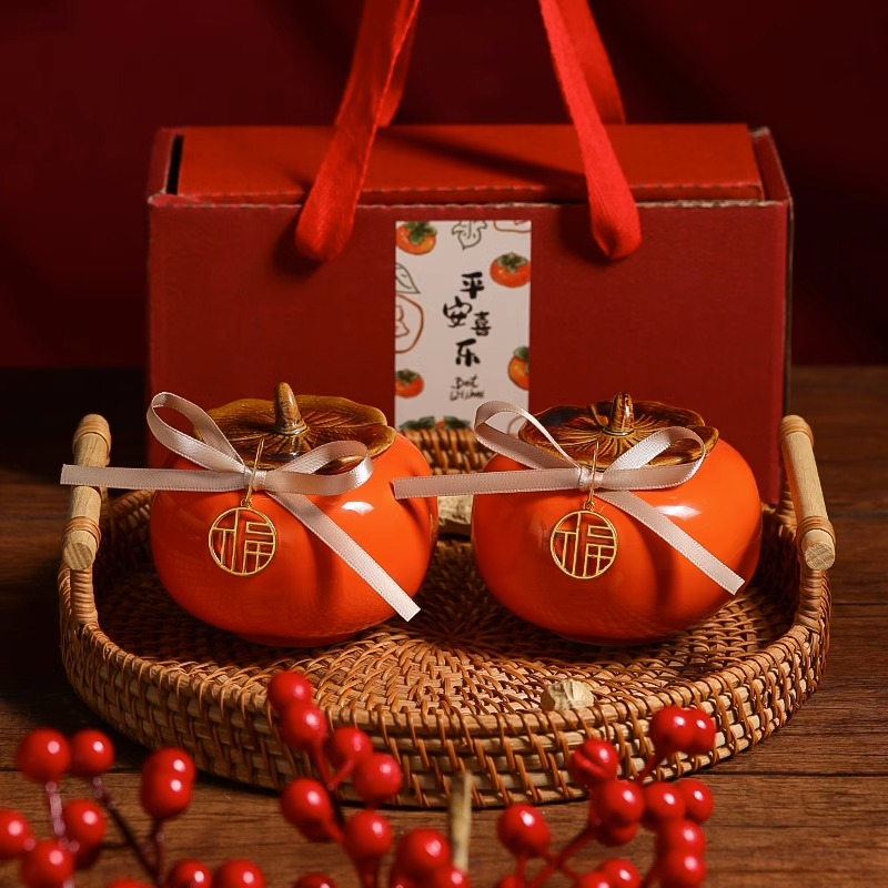 乔迁之喜装饰柿柿如意柿子陶瓷摆件新居搬家入宅仪式布置礼品