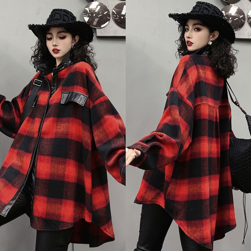 复古格子时尚衬衫女秋季新款韩版宽松上衣休闲洋气百搭衬衫-1550