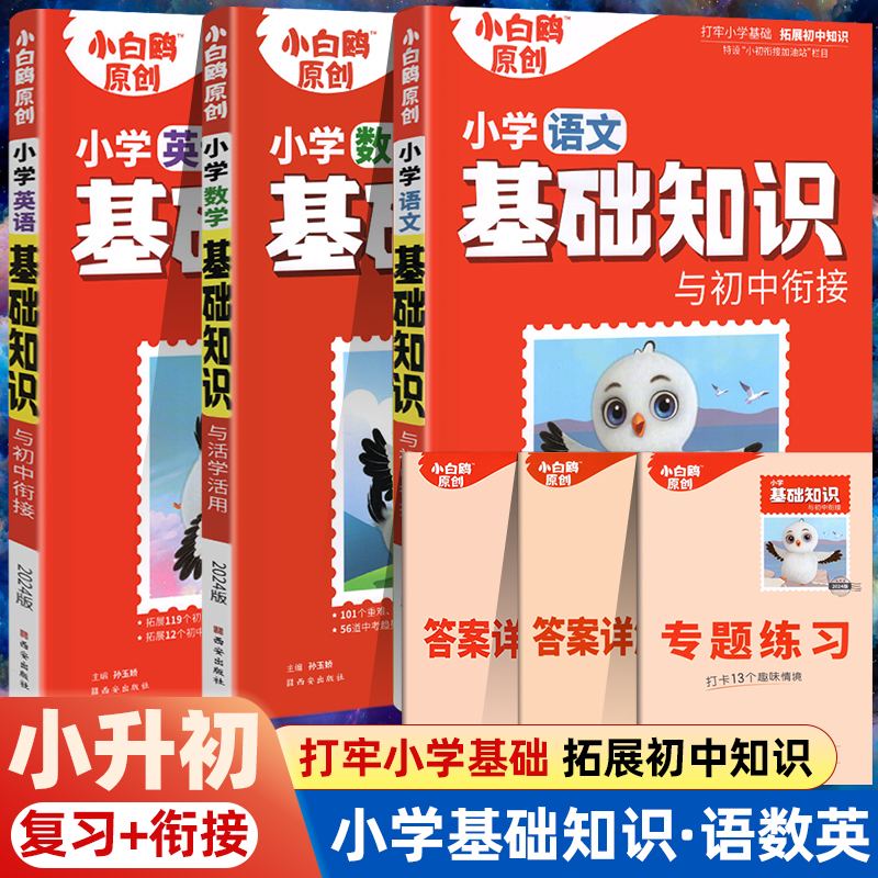 万唯小白鸥小学基础知识大全语文数学英语人教版小升初六年级必备