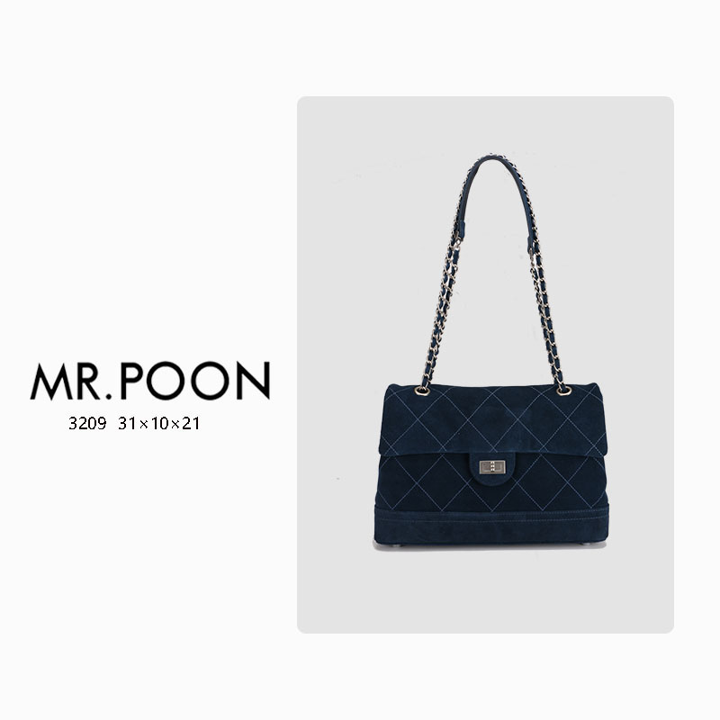 Mr.Poon/潘先生新款冬秋季小香风单肩包绒面菱格女包轻奢链条包