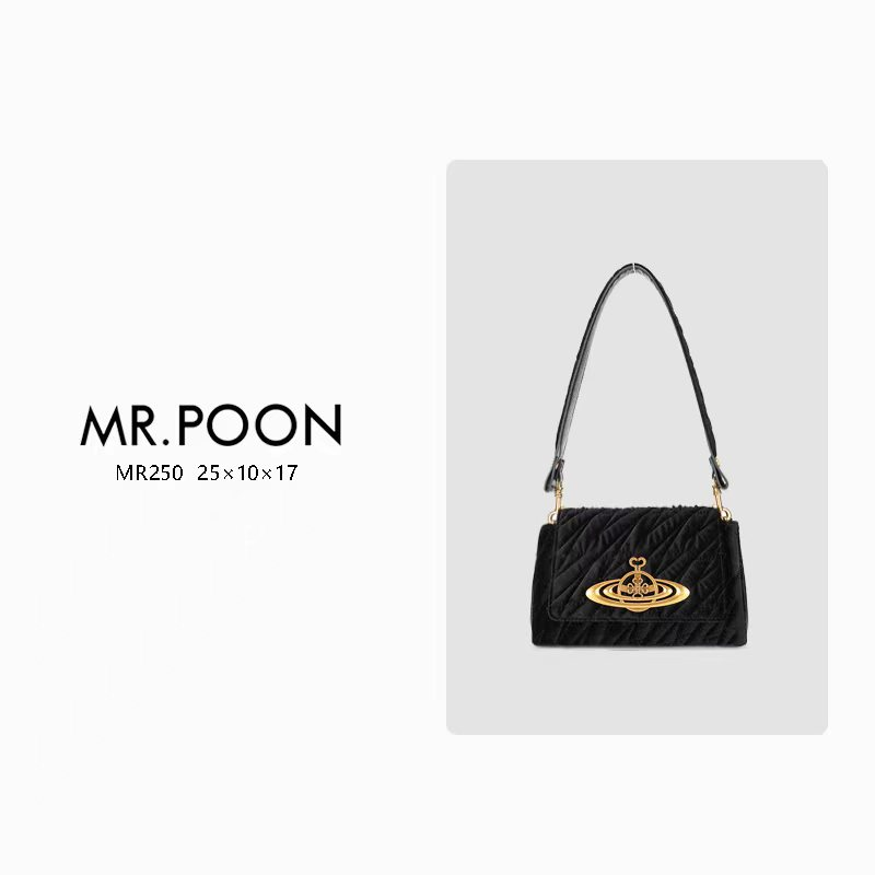 Mr.Poon/潘先生新款冬季绒面斜跨包时尚轻奢土星联名款腋下包