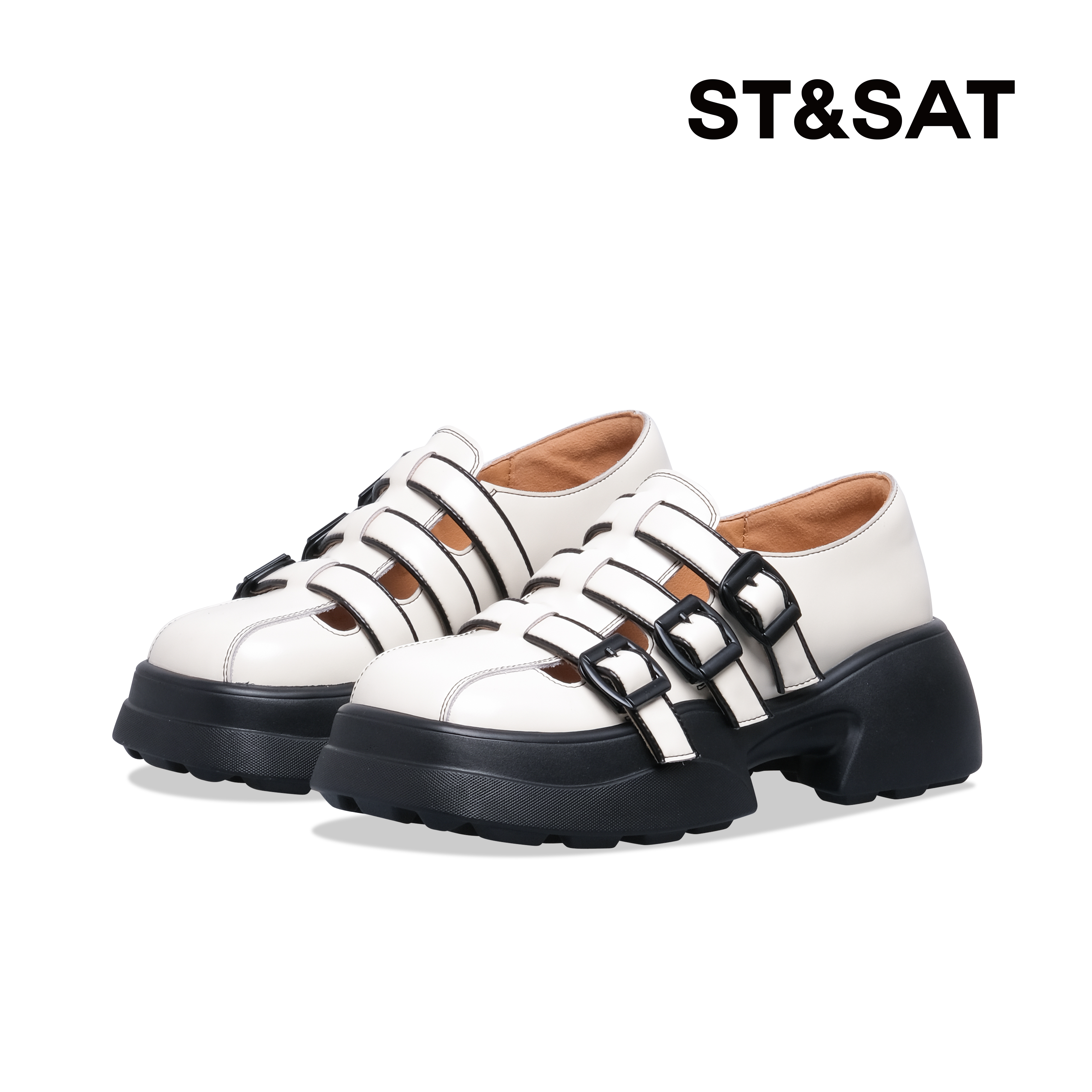 St&Sat/星期六时尚百搭撞色罗马鞋一字式夏季厚底卡扣SS33112O33