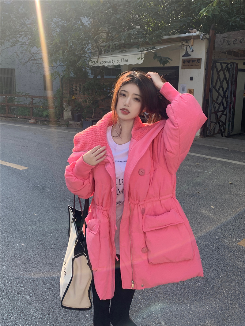 翻领棉服女收腰小个子棉袄面包服冬季保暖短款韩版加厚时尚粉色