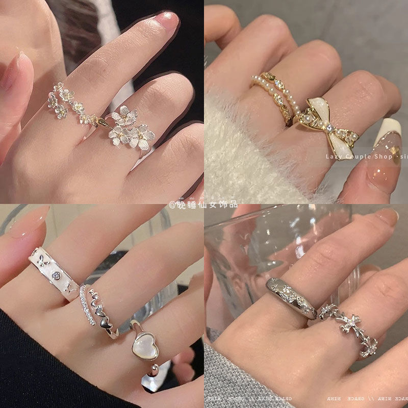 立体花朵戒指银色鸢尾花古风中世纪法式复古宫廷欧式美式夸张开口