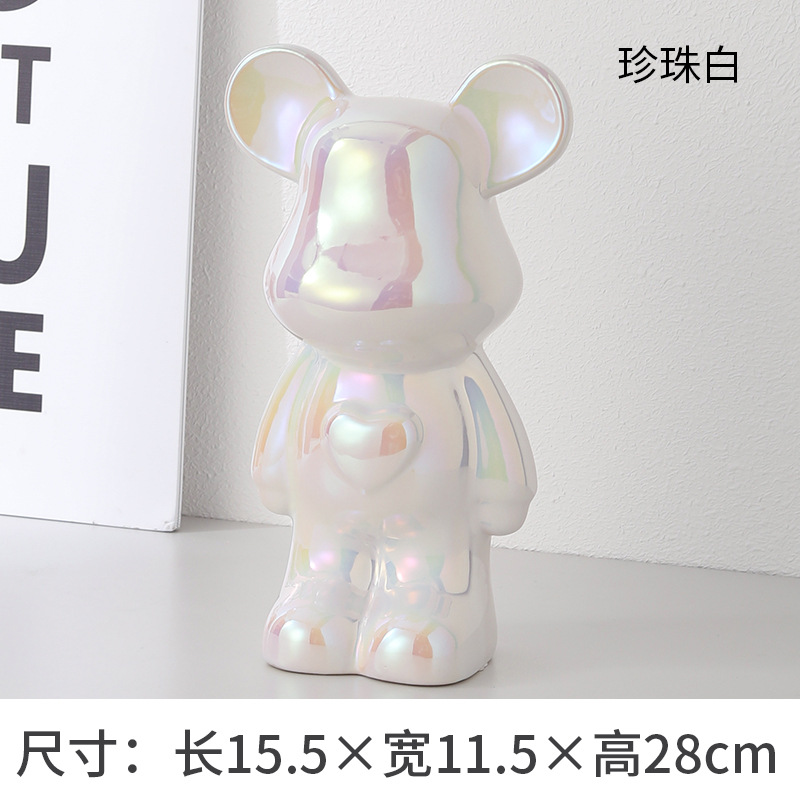 轻奢爱心熊陶瓷电镀暴力熊摆件客厅网红家居酒柜品摆件暴力熊存钱