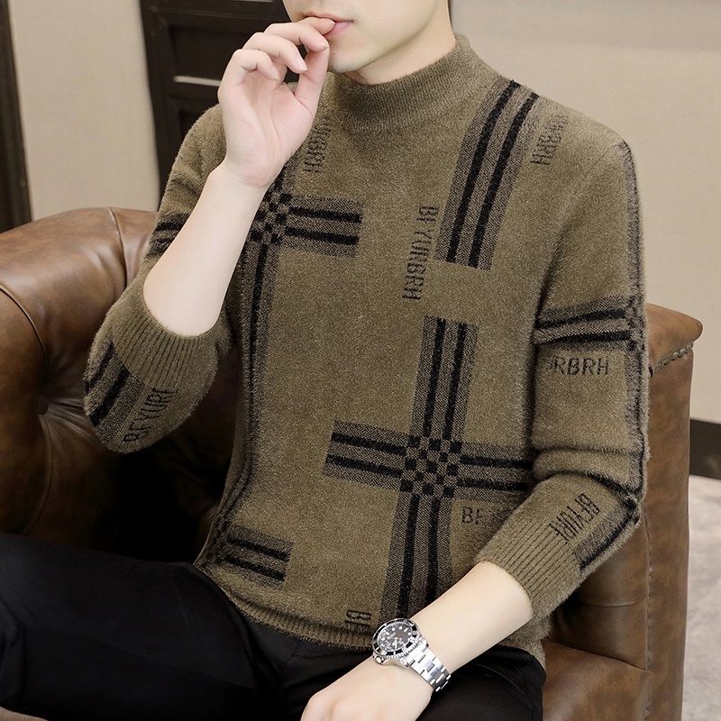 【双面绒】毛衣男秋冬季半高领针织衫男潮流时尚百搭青年保暖上衣