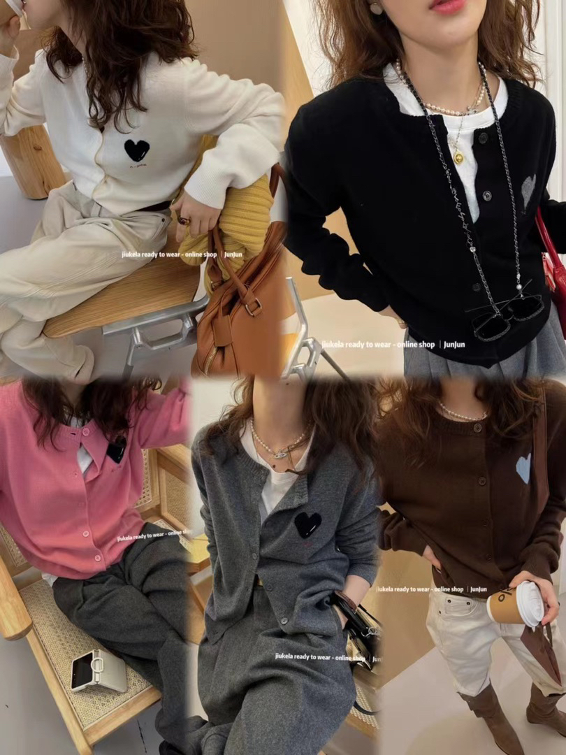 【T_Wong】早冬新款五色爱心休闲百搭毛衣开衫1424