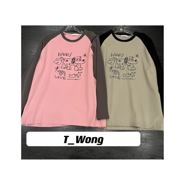【T_Wong】秋冬新品两色袖子拼色均码长袖T恤1441