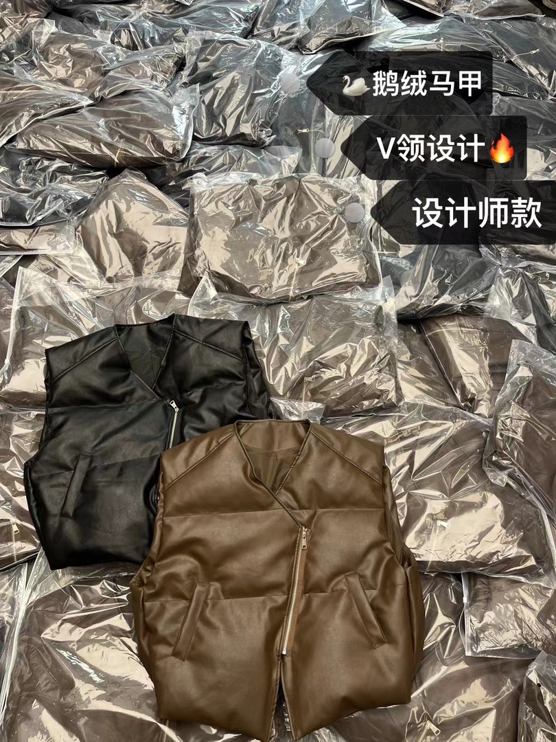 【T_Wong】早冬新品蛋白皮鹅绒无领羽绒两色马甲1608