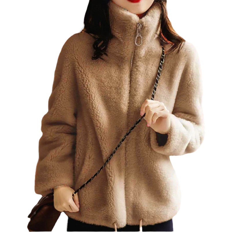 外套新款纯色秋冬加厚珊瑚绒卫衣加绒简约双面绒拉链女装高领保暖