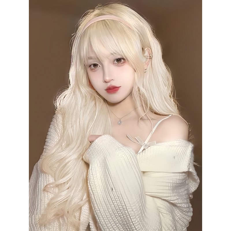 假发女长发全头套自然日常cos芭比长卷发Lolita造型白金色假发套