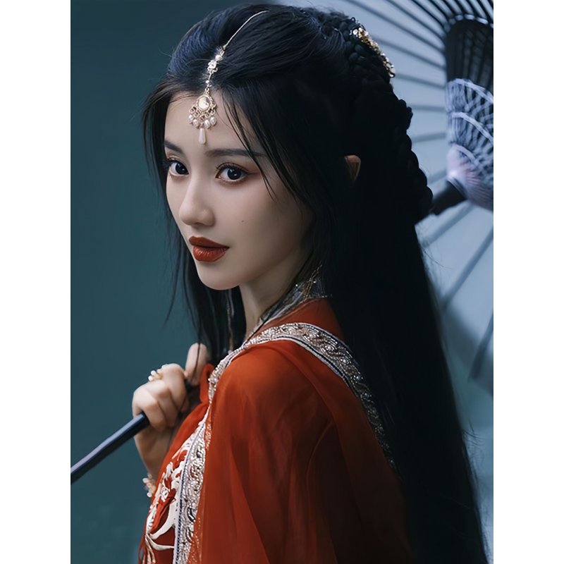 汉服假发女长发自然全头套中分长直发古装发型八字刘海古风假发套