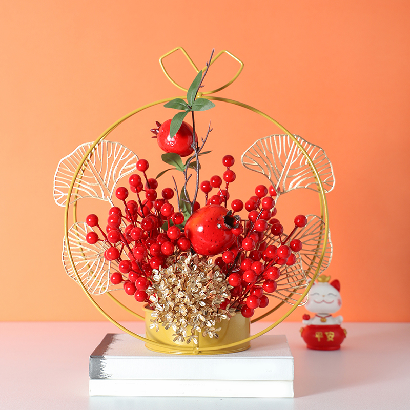 【成品发货】发财红浆果仿真假花客厅新年餐桌过节年宵装床头柜摆件