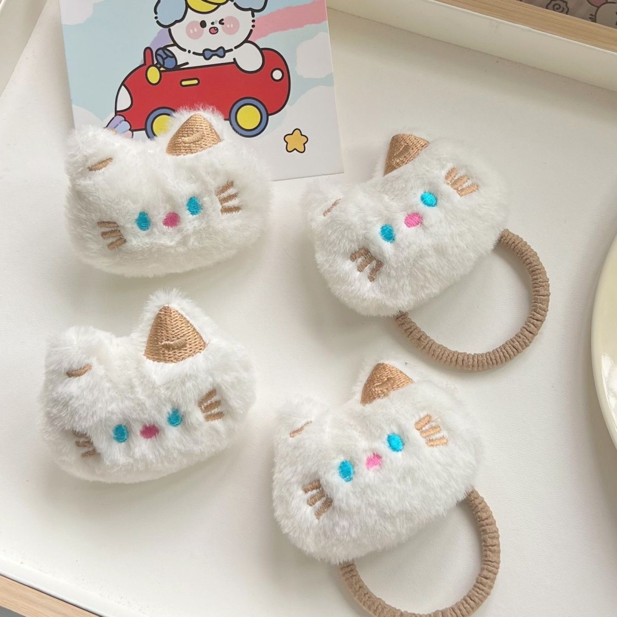 可爱毛绒小猫皮筋ins甜美少女心发夹胸针两用配饰卡通头饰女儿童