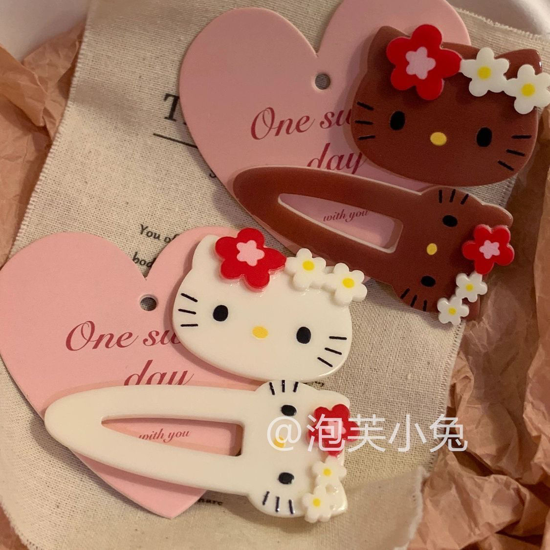 kitty发夹合集 甜美卡通黑皮KT发夹粉色毛绒绒碎发刘海夹边夹新款