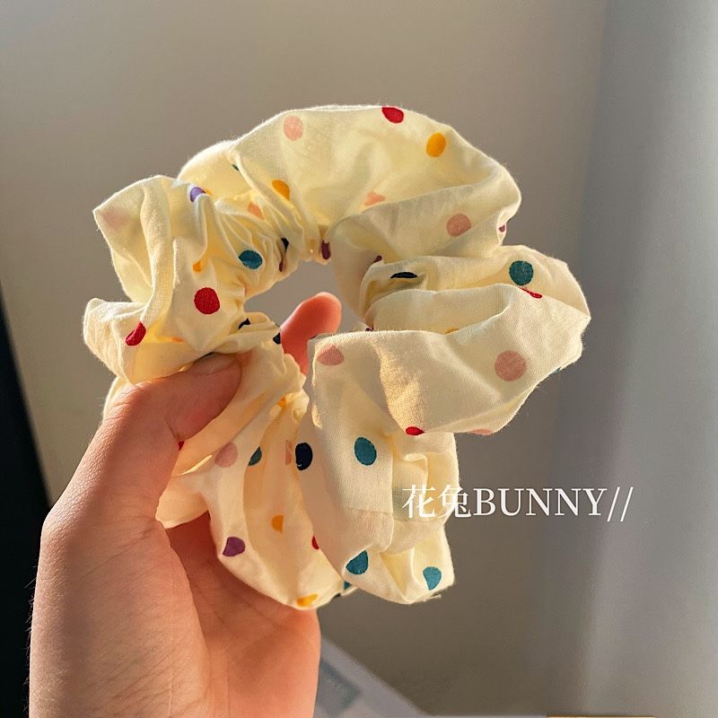 甜美清新棉布彩色波点大肠褶皱发圈ins可爱少女黄色系发绳扎发饰