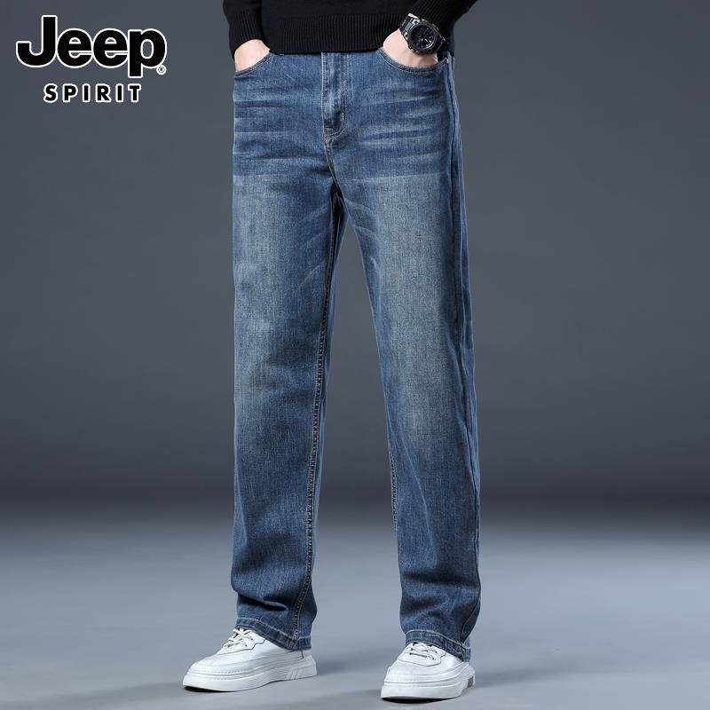 Jeep吉普牛仔裤男士春季潮牌大码宽松直筒潮流休闲阔腿长裤子男裤