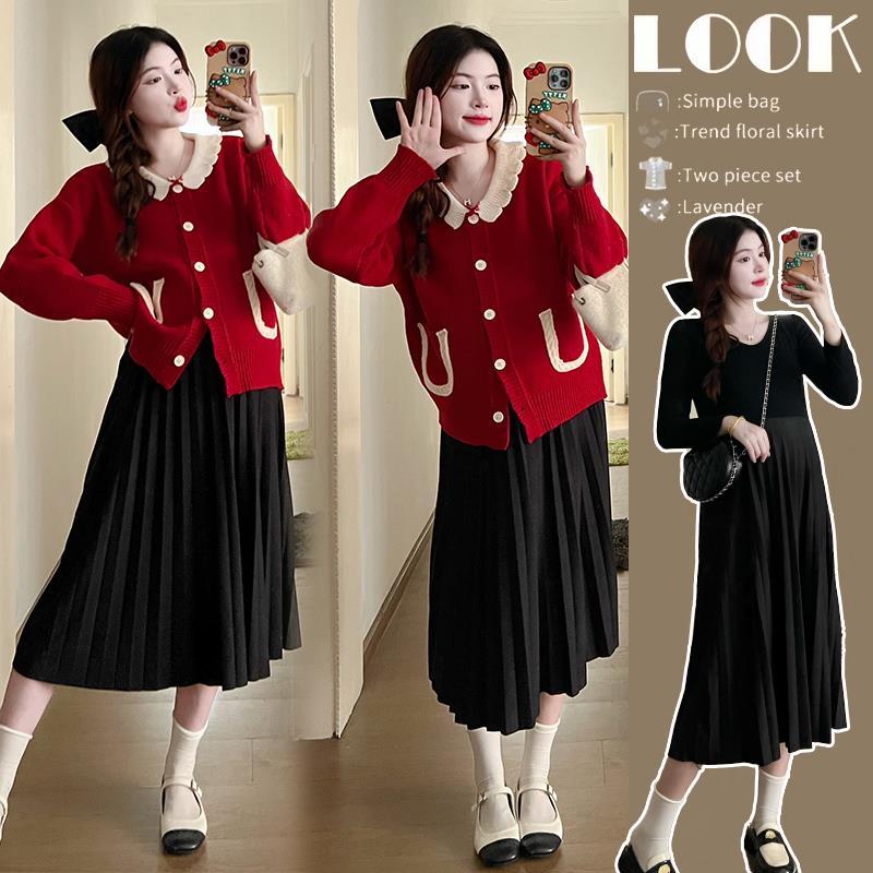 孕妇装秋装套装连衣裙2023新款秋季针织毛衣外套小香风时尚秋冬装