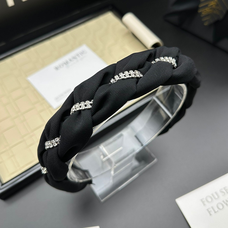 A0453黑色发箍女高级感镶钻气质发捆头饰带齿防滑高颅顶窄边头箍