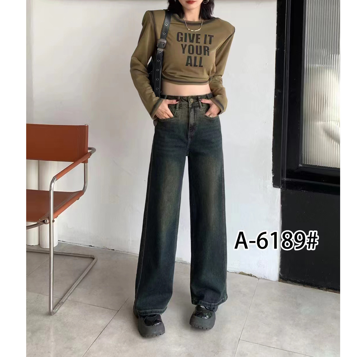 2023秋季牛仔裤新品时尚休闲中高腰显瘦九分哈伦百搭裤宽松6189